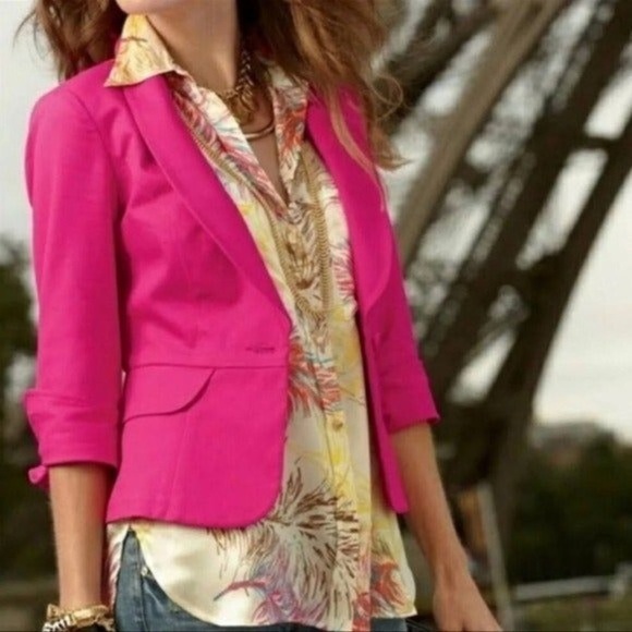 CAbi Pink Cotton Twill Peplum Blazer Jacket 8 Medium - Picture 2 of 12